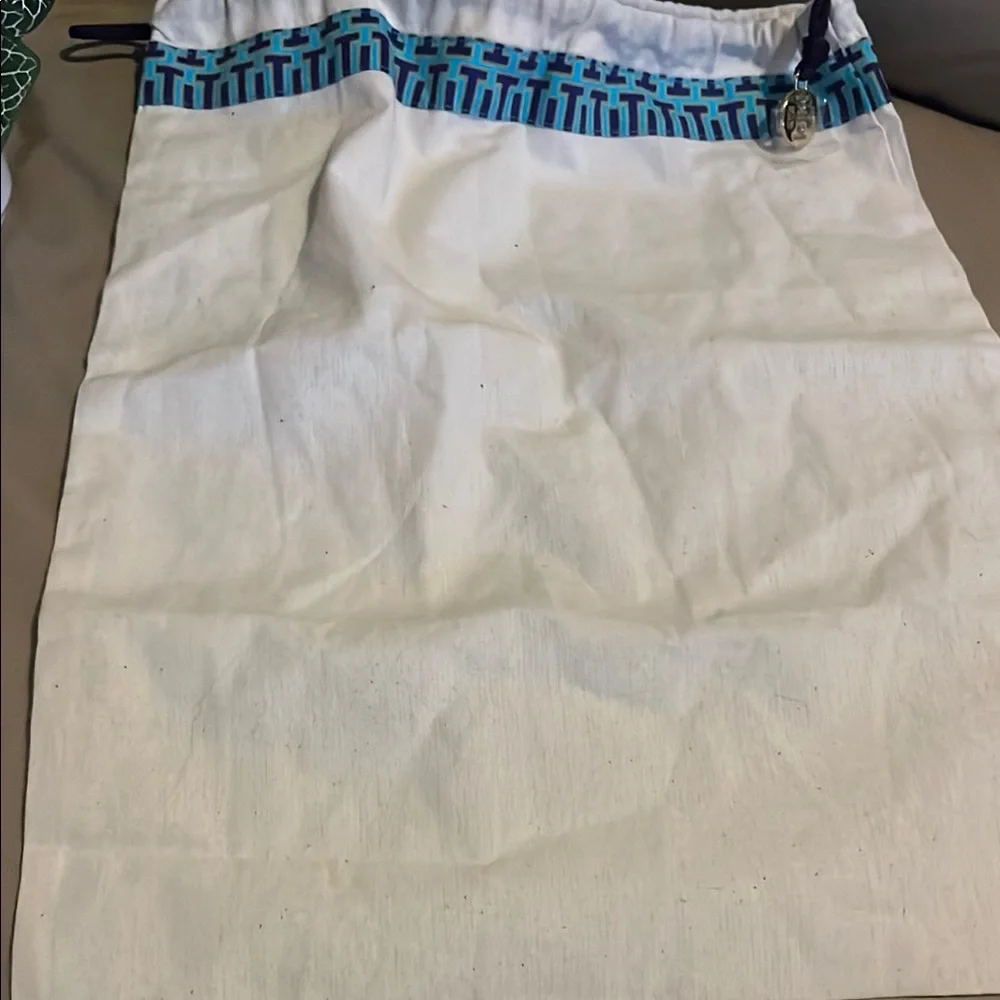 Tory Burch White and Blue Garment Bag with Geometric Trim
